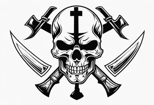 Design a line work tattoo with a 21, Hooligan bar and an Axe in the style of a skull and cross bones with the 21 as the skull tattoo idea