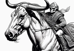 Skeleton riding bull tattoo idea