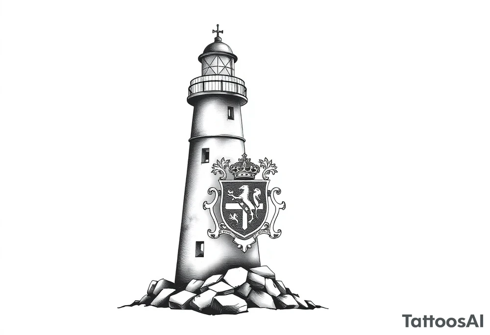 Lighthouse with coat of arms incorporated into the light tattoo idea