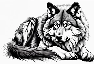 Fluffy wolf sitting tattoo idea