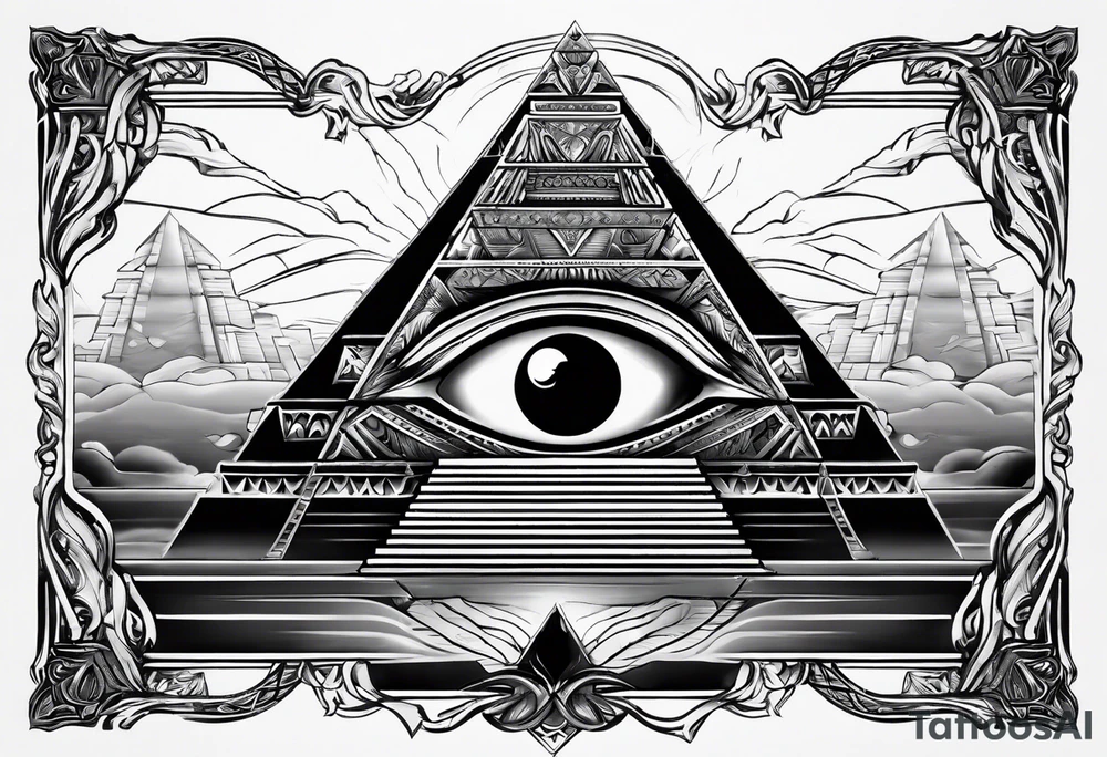 Pyramid with eye and flames tattoo idea