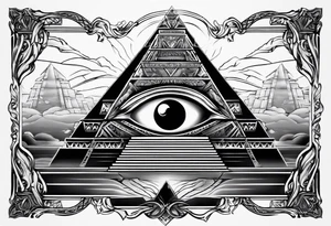 Pyramid with eye and flames tattoo idea