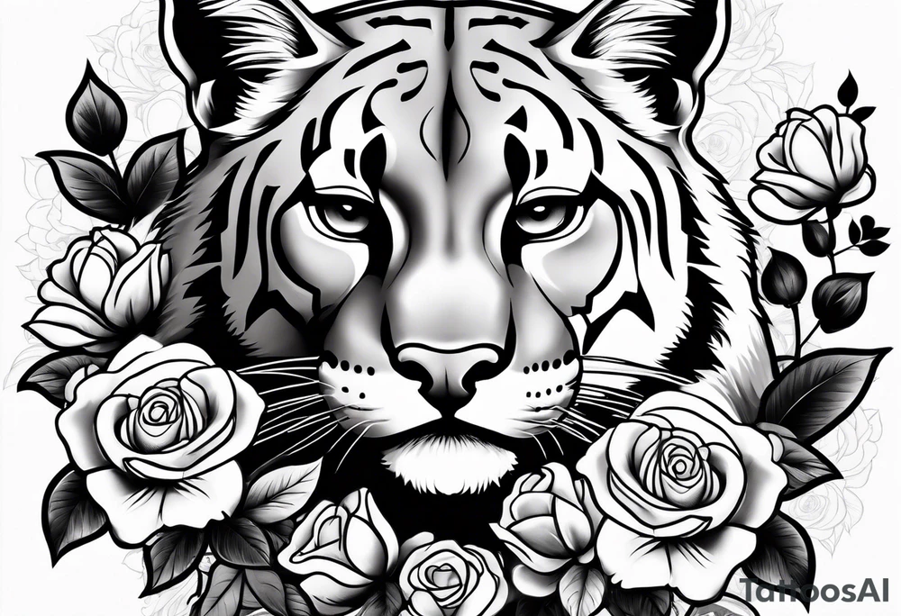 Cougar with roses tattoo idea