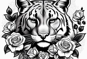 Cougar with roses tattoo idea