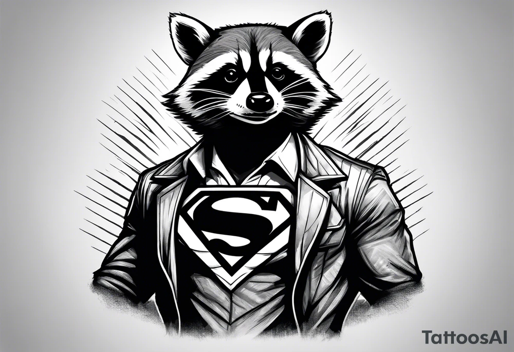 raccoon wearing a Superman t-shirt tattoo idea