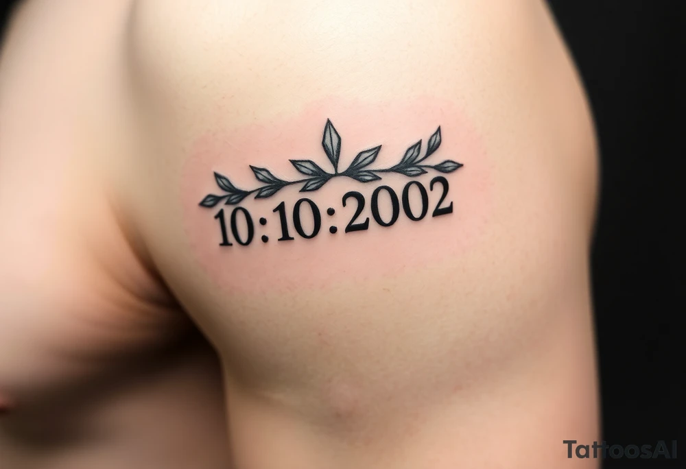 roman numerals (10.10.2002) in laurel crown in an ancient roman styles tattoo idea