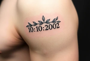 roman numerals (10.10.2002) in laurel crown in an ancient roman styles tattoo idea