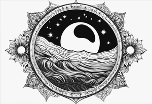 Moon and a sun, that covers half the moon but you can still see the moon and the sun tattoo idea