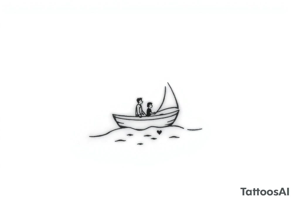 Create a simple sailboat sailing on the ocean. Add a boy and a girl in the boat. Add a heart. tattoo idea