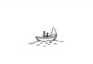 Create a simple sailboat sailing on the ocean. Add a boy and a girl in the boat. Add a heart. tattoo idea