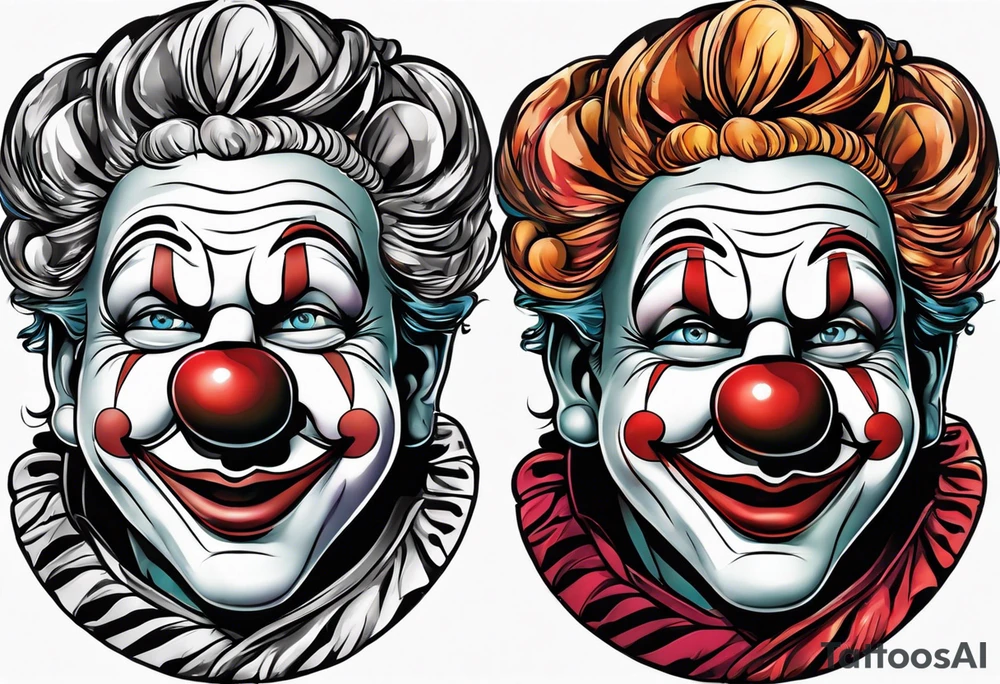clown split face happy sad tattoo idea