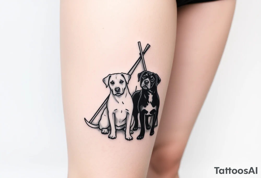 two dogs in front of a teepee tattoo idea