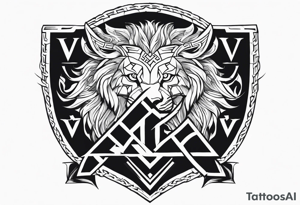 Valhalla shield sword valknut lion dragon tattoo idea