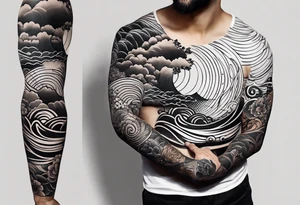 full sleeve tattoo - enso on shoulder, waves and arm band on forearm. the rest should be japanese inspired tattoo idea