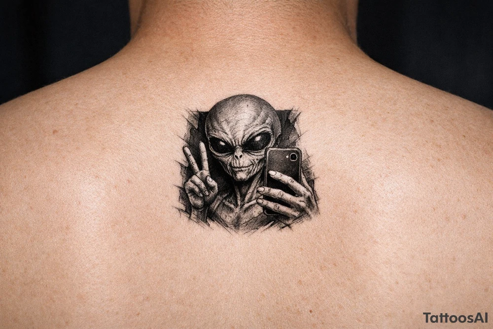 Alien taking a selfie tattoo idea