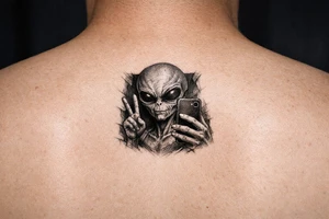 Alien taking a selfie tattoo idea