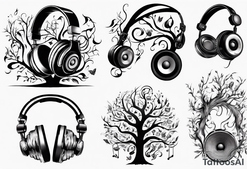 music speaker note tree headphones tattoo idea