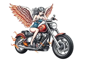 Low rider motorcycle, flames, angel wings tattoo idea