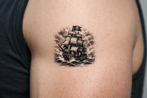 a pirate ship on stormy sea. tattoo idea