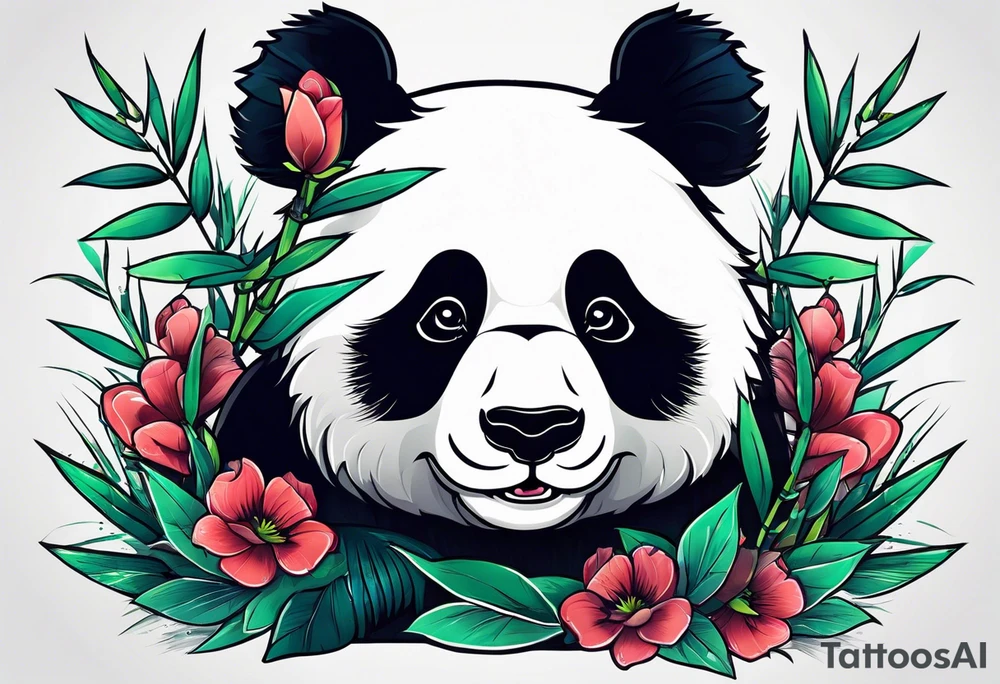 Cute panda only face with bamboo tattoo idea