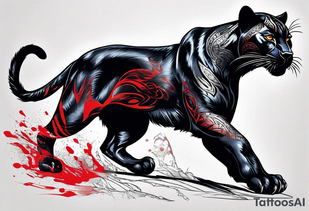 unique black panther, striking red eyes, tattoo idea