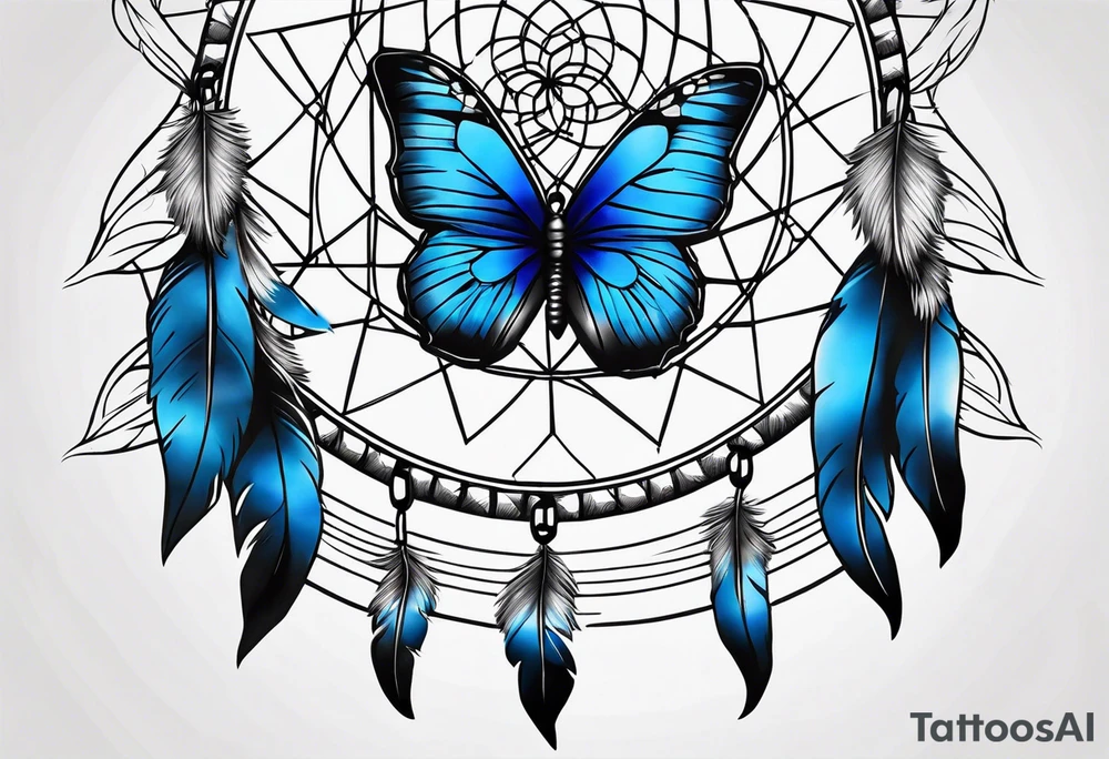 Blue butterfly dream catcher tattoo idea