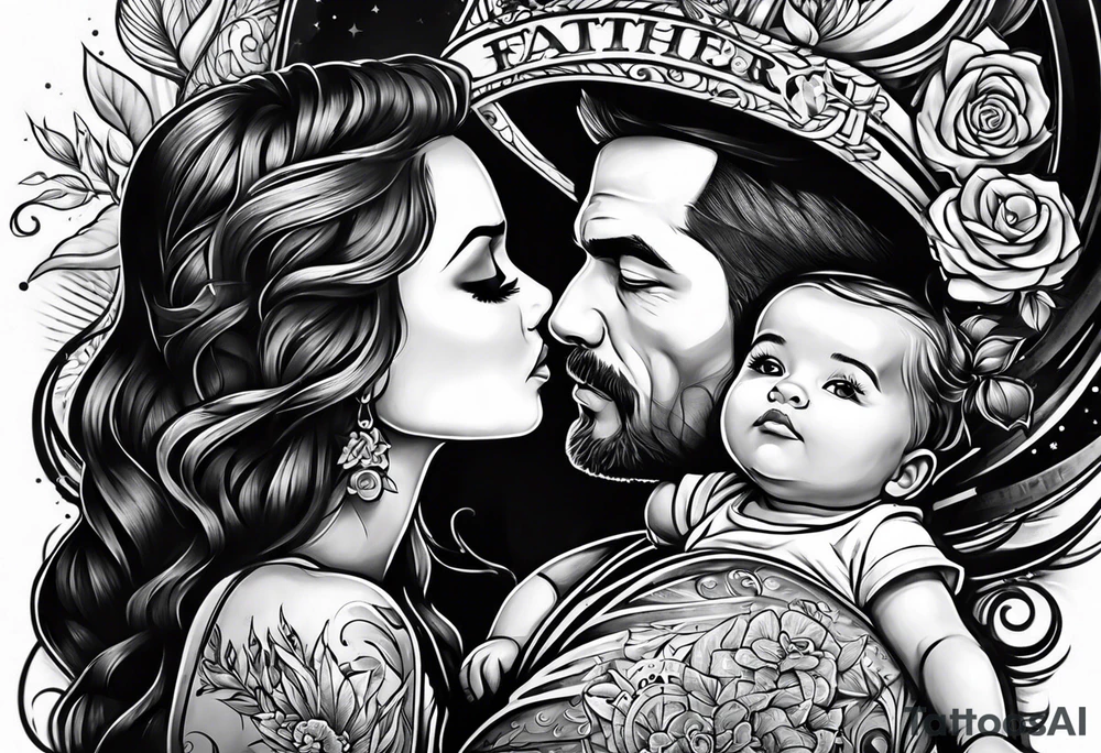 little girl with her dad and the word father tattoo idea