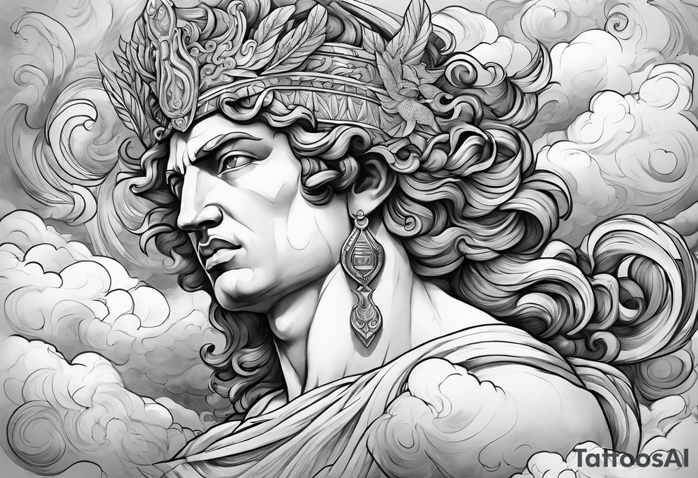 Greek god in the clouds tattoo idea