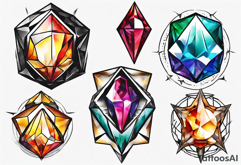 7 chaos emeralds in different colors inspired by sonic the hedgehog 2 tattoo idea