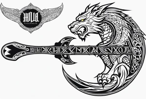 Valhalla sword shield dragon axe lion tattoo idea