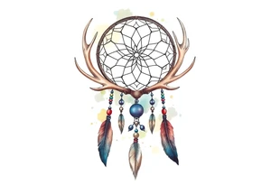 Dreamcatcher made from deer antlers with feathers and beads hanging off it tattoo idea