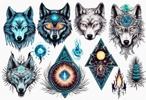 A wolf with a glowing pineal gland and spiritual symbolism tattoo idea