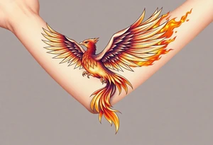 magnificent phoenix rising from golden flames with trailing embers tattoo idea