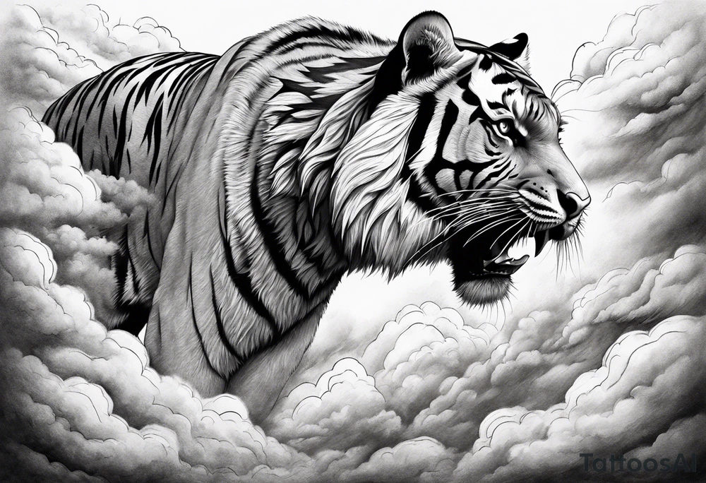 tiger in a group of clouds tattoo idea