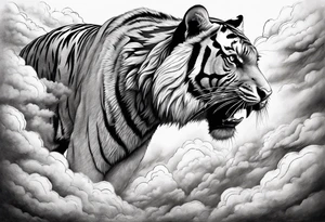 tiger in a group of clouds tattoo idea