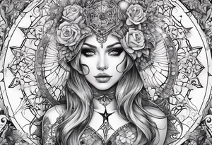 Full sleeve with fairy’s and skulls and spiderwebs tattoo idea
