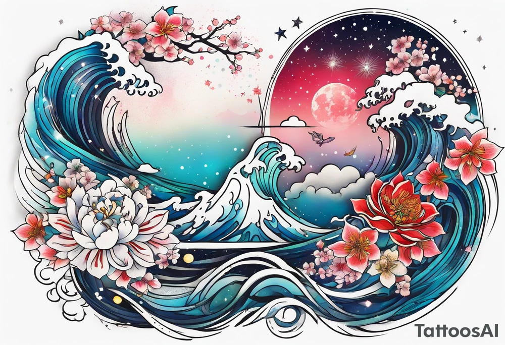 tattoo with names Mina and Han inspired with galaxy tattoo idea