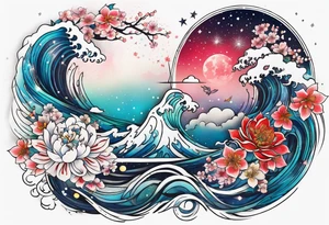 tattoo with names Mina and Han inspired with galaxy tattoo idea
