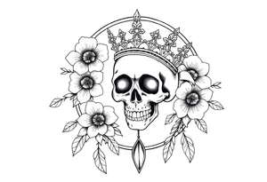 Mandala dream catcher with detailed beautiful gothic boho flowers on vine and skull with gorgeous crown tattoo idea