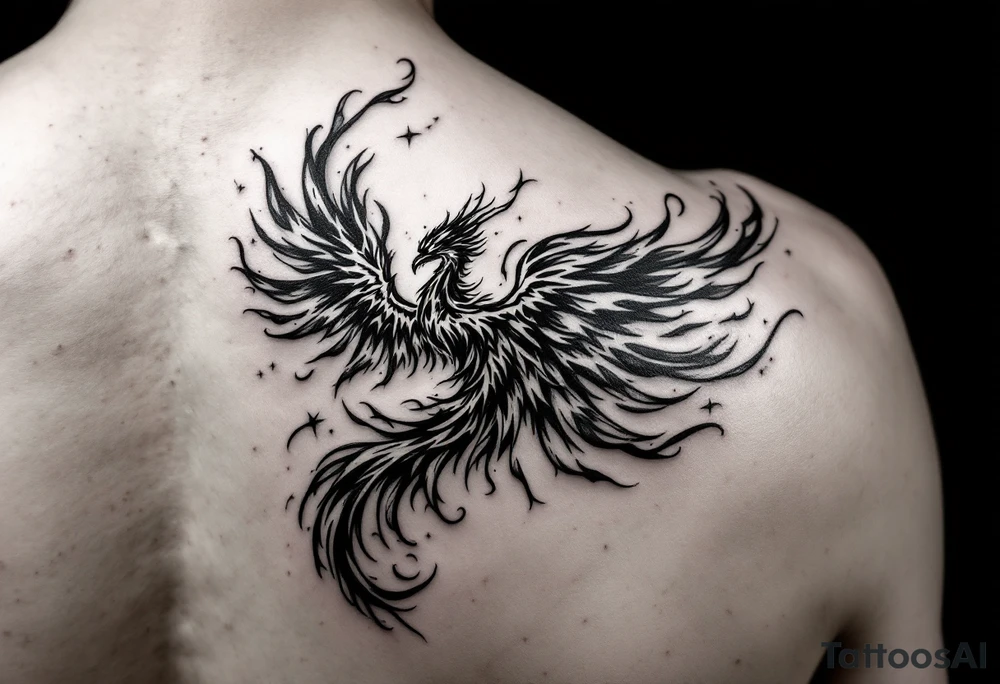 flaming phoenix with textxtue tattoo idea