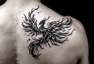 flaming phoenix with textxtue tattoo idea