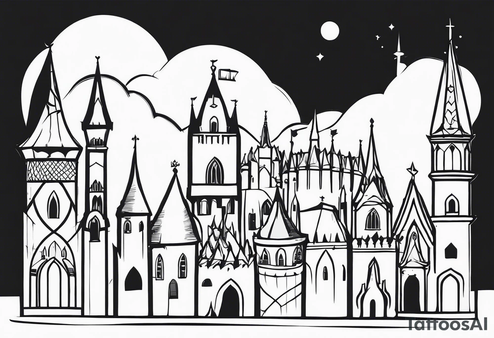 medieval tribal city tattoo idea