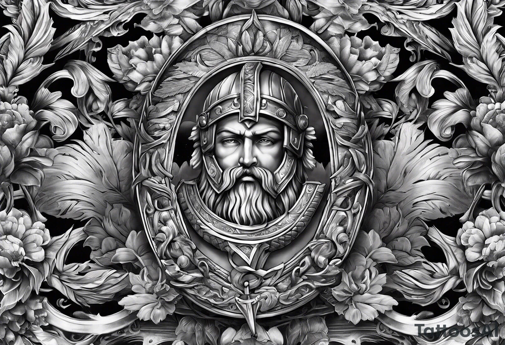 A sleeve of Roman objects and warriors tattoo idea