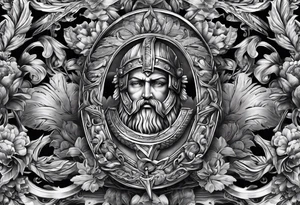 A sleeve of Roman objects and warriors tattoo idea