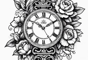 Reloj antiguo con flores y familia tattoo idea