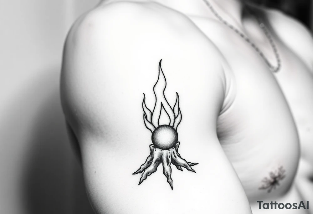 flame in a roots ball tattoo idea