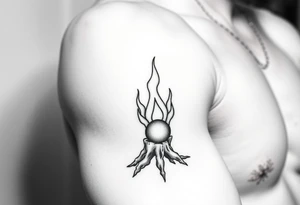flame in a roots ball tattoo idea