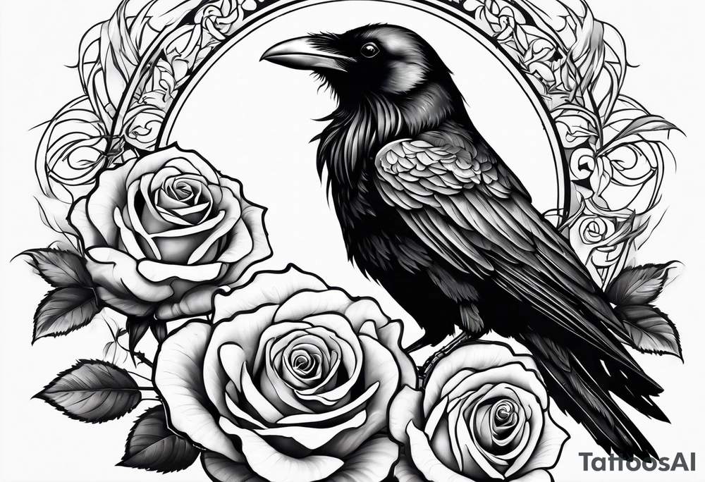 Raven holding  rose   by stem tattoo idea