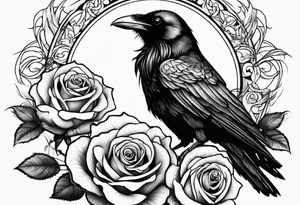 Raven holding  rose   by stem tattoo idea