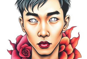 Handsome Asian young guy with white eyes tattoo idea